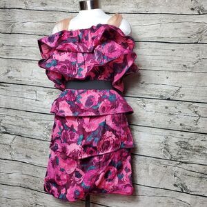 LANVIN x H&M Women's Pink Floral Ruffled Tiered Dress size Us 8